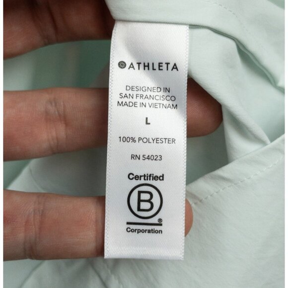 Athleta Midtown Shirt Women's Large Pale Green Button-Up Long Sleeve Polyester - Picture 5 of 12